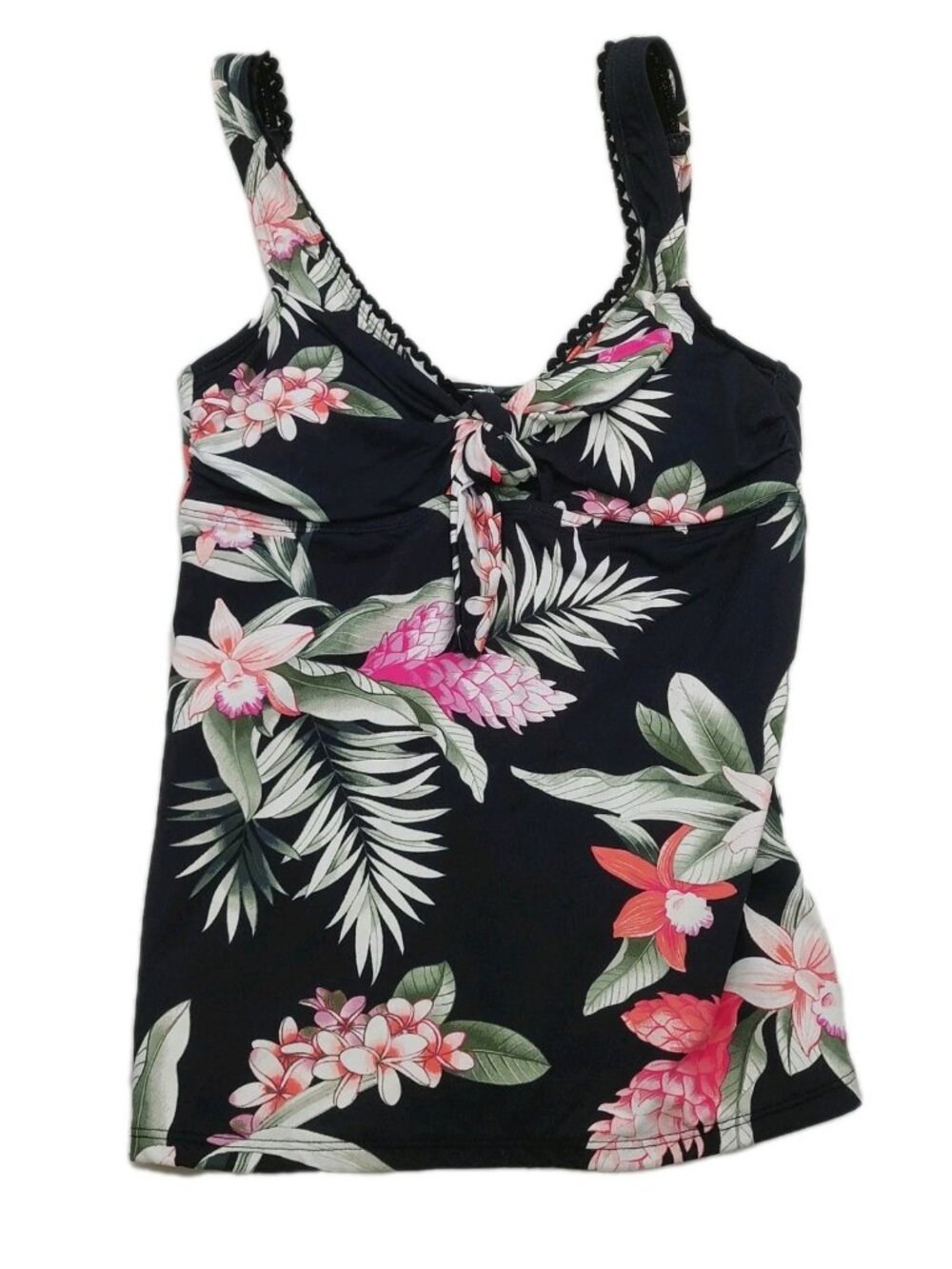 Tommy Bahama Tankini Top Womens Size Small Blue Black Tropical Floral Swim Top
